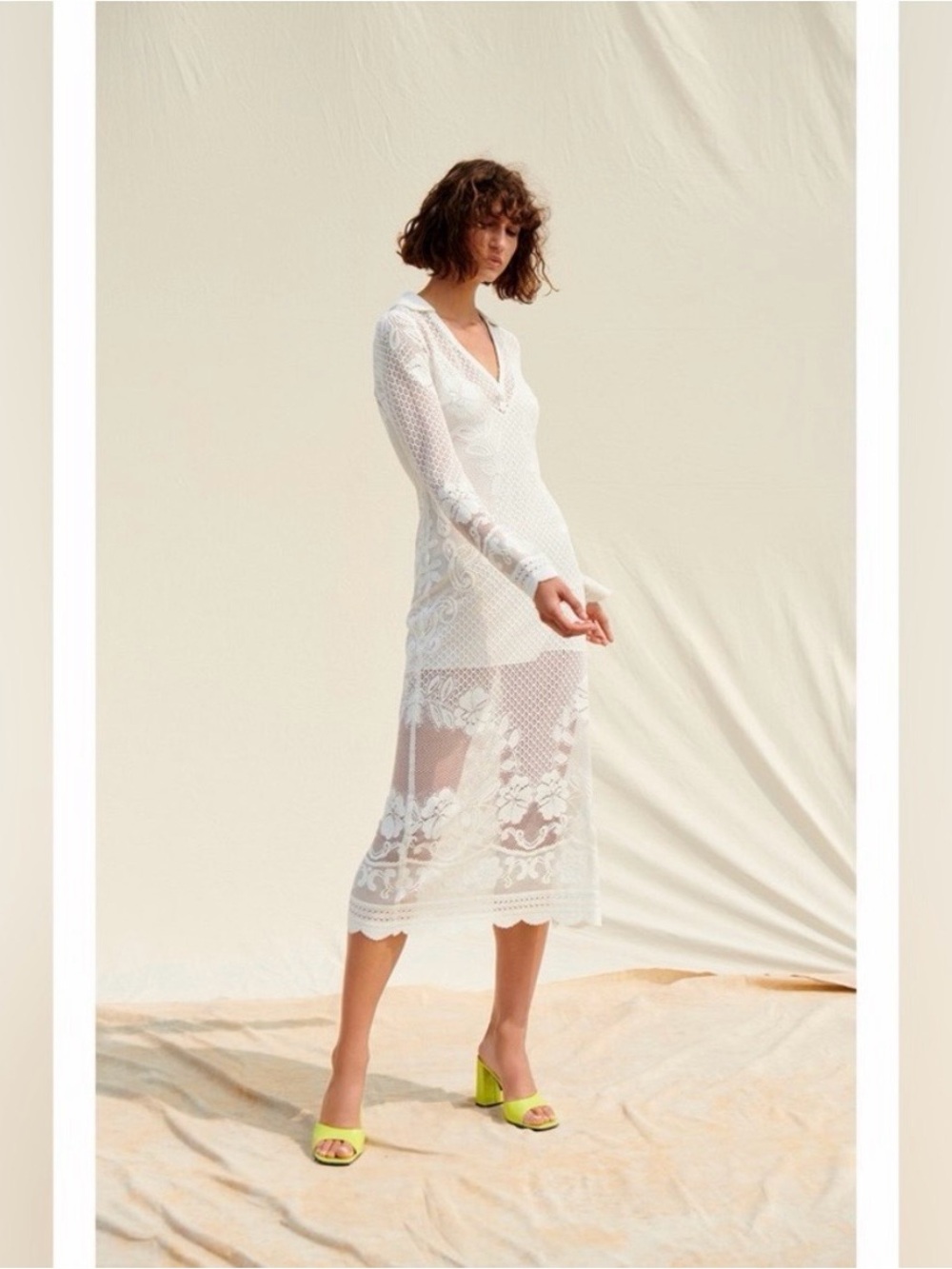 SAYLOR Bellona White Lace Midi Dress Size Large